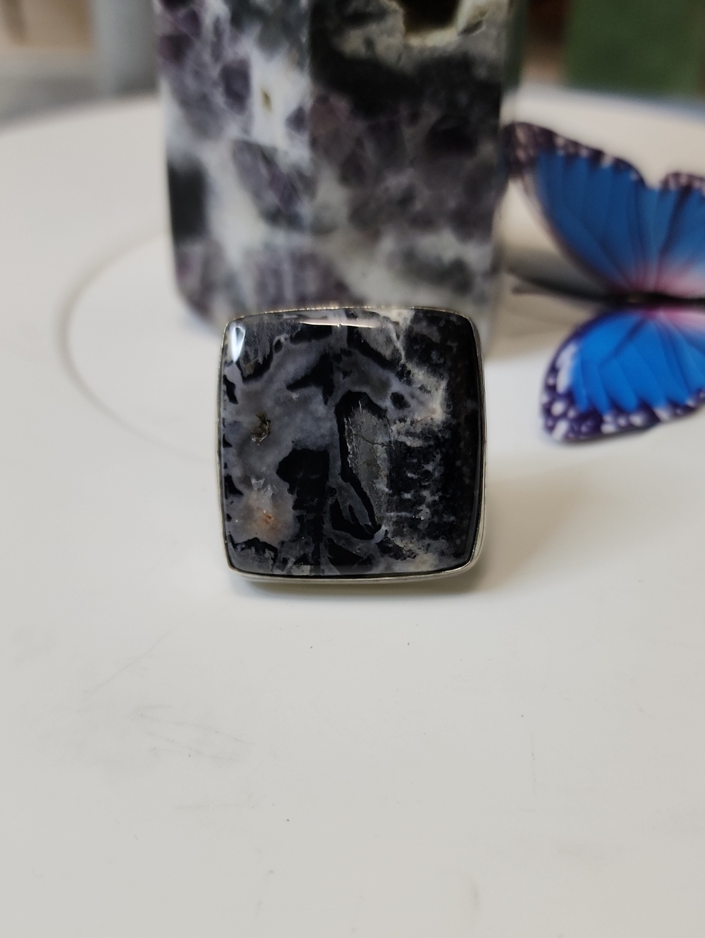 Black and Gray Square Stone Ring